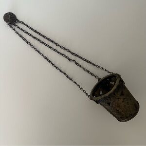 Ancient Antique Hanging Bronze Orthodox Russian Byzantine Lamp 11" long